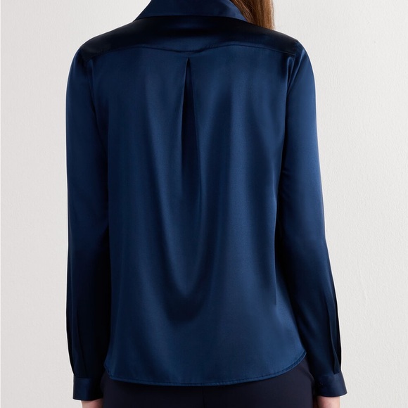 Intimissimi Silk Long Sleeve Button Up Blouse in Navy Blue / Blu Intenso - Picture 3 of 7